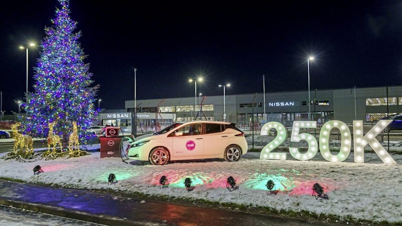 Nissan Sunderland's Christmas lights powered by one of their Leaf electric cars. Picture by David Wood