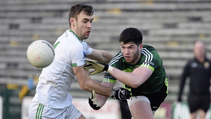 Conall Jones (left) scored two points for Derrygonnelly Harps in the Fermanagh final 