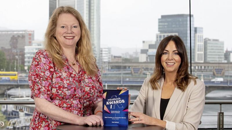 Julia Corkey (left), chief executive of ICC Belfast, Waterfront Hall, and Ulster Hall, with Rachel McGuckin, director of business development, sustainability and transformation at Visit Belfast 