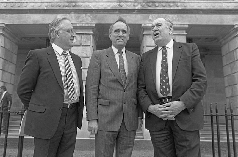 Brian Mawhinney with SDLP MP Eddie McGrady and Belfast Lord Mayor Dixie Gilmore in 1988 