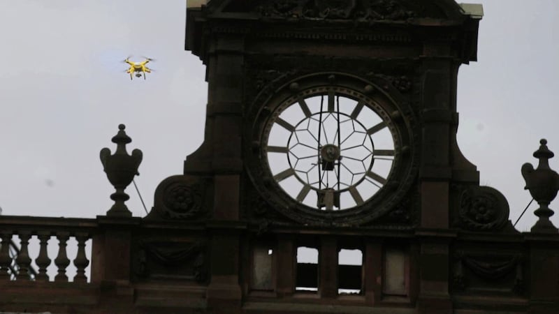 &nbsp;A drone is being used to assess damage to what was the Primark store in Bank Buildings. Picture by Hugh Russell