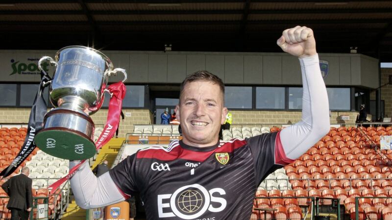 Down captain Stephen Keith celebrates after last year&#39;s Division 2B final victory over Derry, which sealed a long-awaited promotion for the Ardsmen 