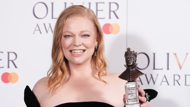 Sarah Snook with the best actress award at the Olivier Awards at the Royal Albert Hall in London