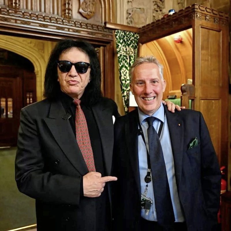Kiss star Gene Simmons with North Antrim MP Ian Paisley. Mr Paisley arranged for the musician to visit Parliament; it&#39;s unclear if the Windsor Framework or the DUP&#39;s seven tests formed part of their discussions 