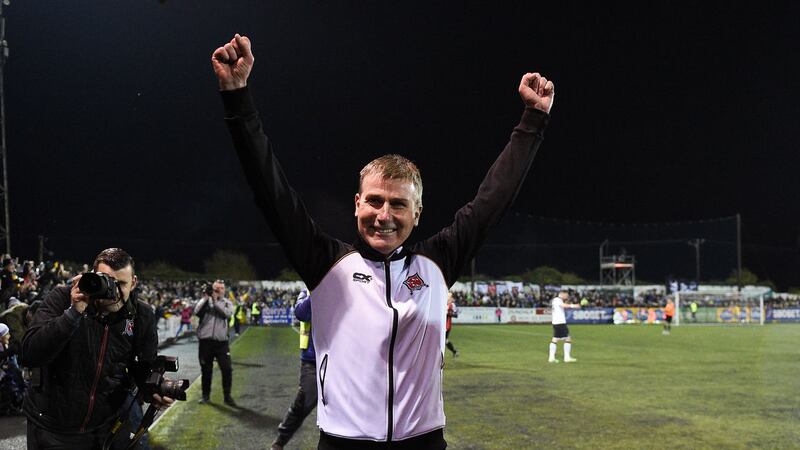 Manager Stephen Kenny celebrates after Dundalk clinched the SSE Airtricity League Premier Division title last October. Picture by Sportsfile&nbsp;