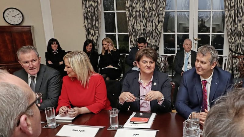 Arlene Foster has yet to criticise fellow DUP minister Edwin Poots for his claim that coronavirus rates were higher in nationalist areas. Picture by Liam McBurney/PA Wire 