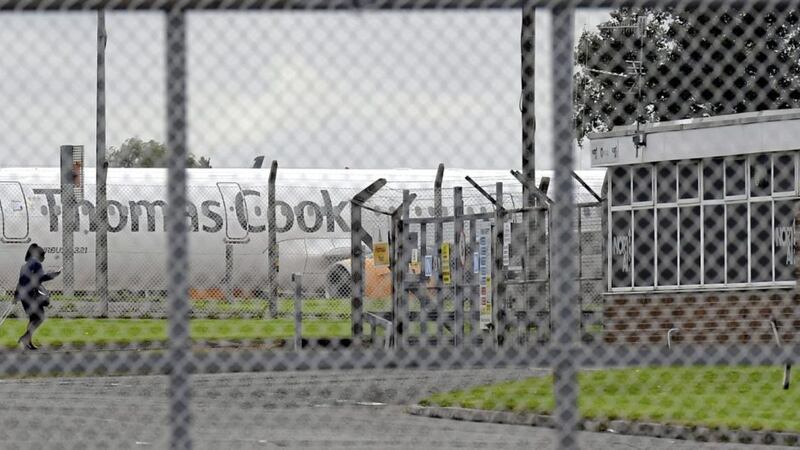 A Thomas Cook aircraft grounded at Belfast International Airport. Picture by Justin Kernoghan/ PhotopressBelfast 