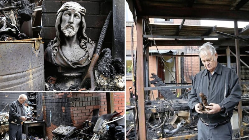 Fr Paddy O'Kane led prayers for the youths responsible for the arson attack. Pictures by Margaret McLaughlin&nbsp;