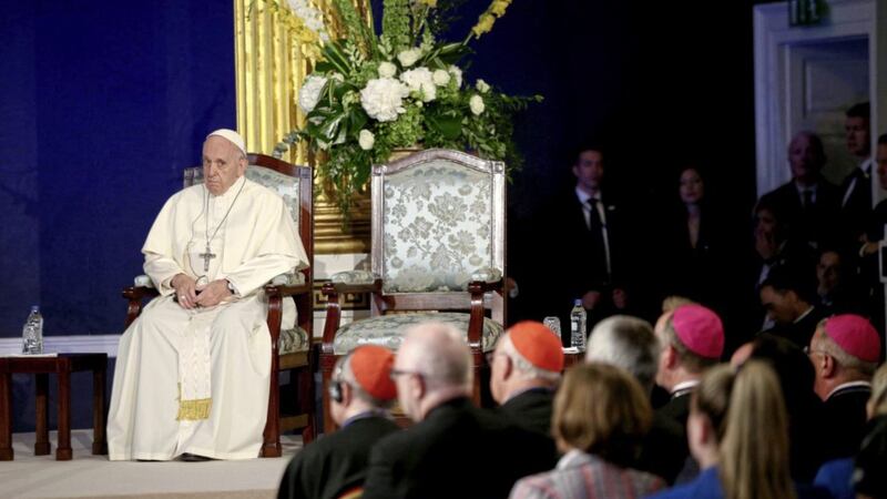 Pope Francis addressed the abuse issue in his speech in St Patrick&#39;s Hall at Dublin Castle. Picture by Yui Mok/PA Wire 
