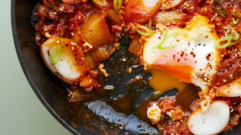 Ed Smith’s kimchi and gochujang skillet eggs recipe