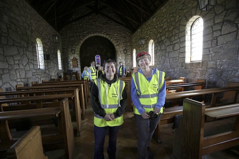Pilgrim guides Martina Purdy and Elaine Kelly at yesterday&#39;s launch of a new St Patrick pilgrim walk in Co Down. Picture: Hugh Russell 