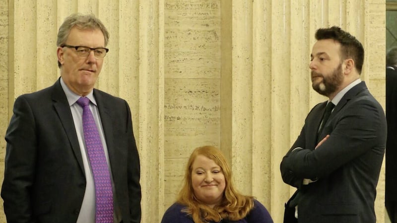 Former UUP leader Mike Nesbitt with Alliance&#39;s Naomi Long and the SDLP&#39;s Colm Eastwood. The Ulster Unionists and SDLP have both been overtaken by Alliance in the polls 
