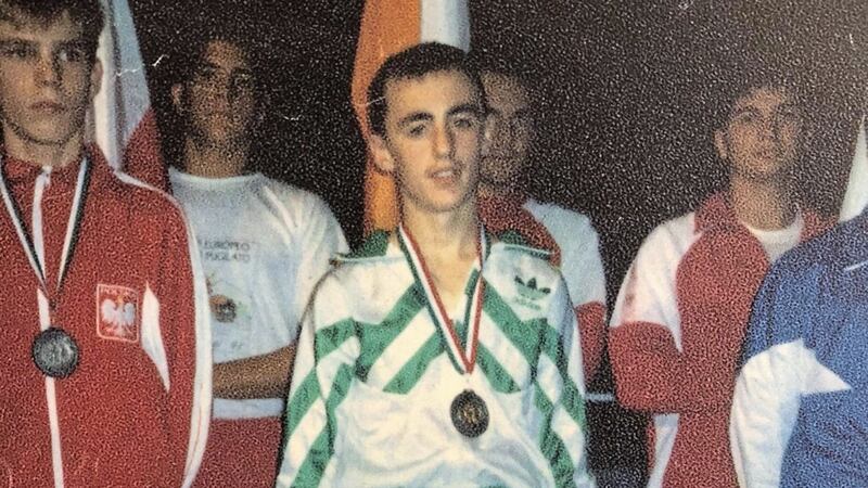 Paddy Browne with the European U16 gold medal he won at the 1992 championships in Italy 