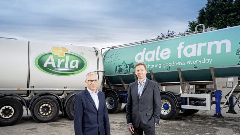 Dale Farm&#39;s Chris McAlinden (right) with Erik Vesl&oslash;v, senior director at Arla Foods Ingredients. 