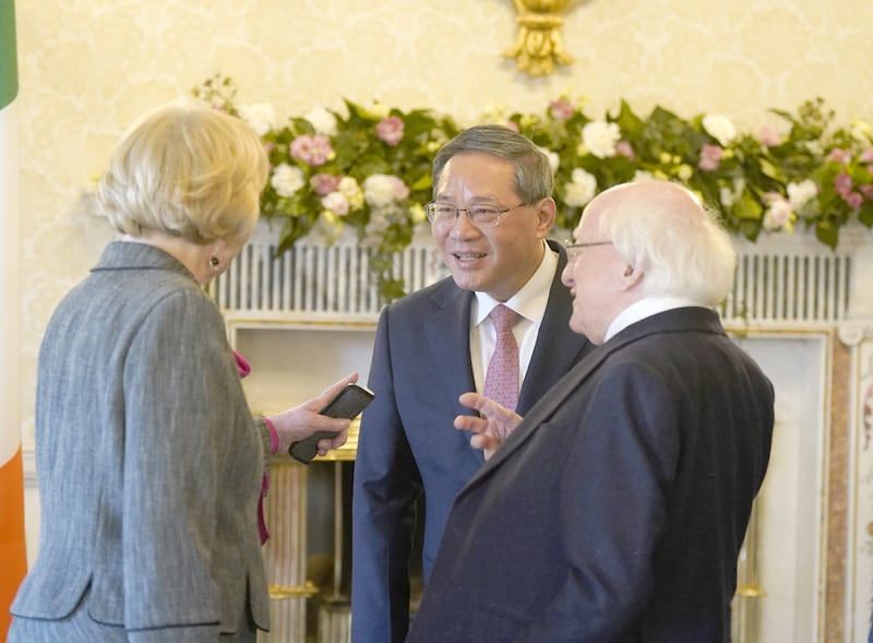 Chinese premier Li Qiang speaks to President Michael D Higgins
