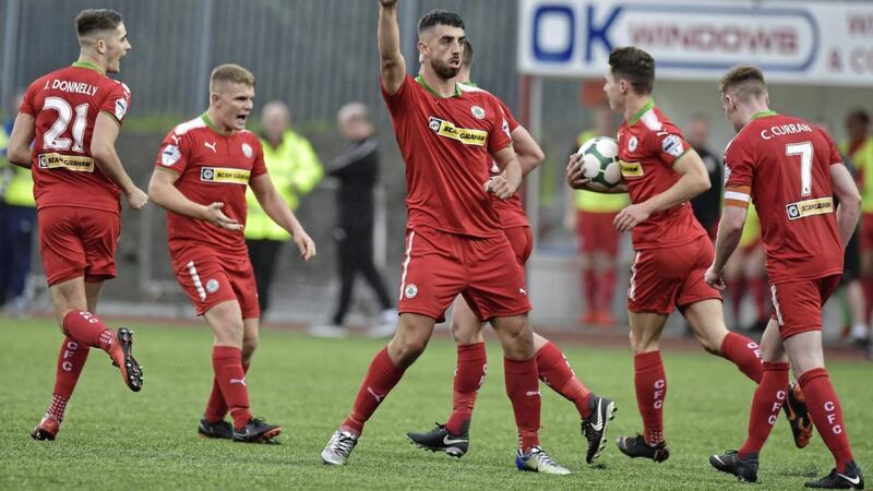 Cliftonville defeated Coleraine in a thriller at Solitude to reach the Europa League play-off final in May Picture by Pacemaker 