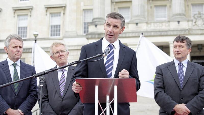 Former Ulster Farmers&#39; Union president Ian Marshall (centre) speaking at Stormont in 2015. Picture by Cliff Donaldson 