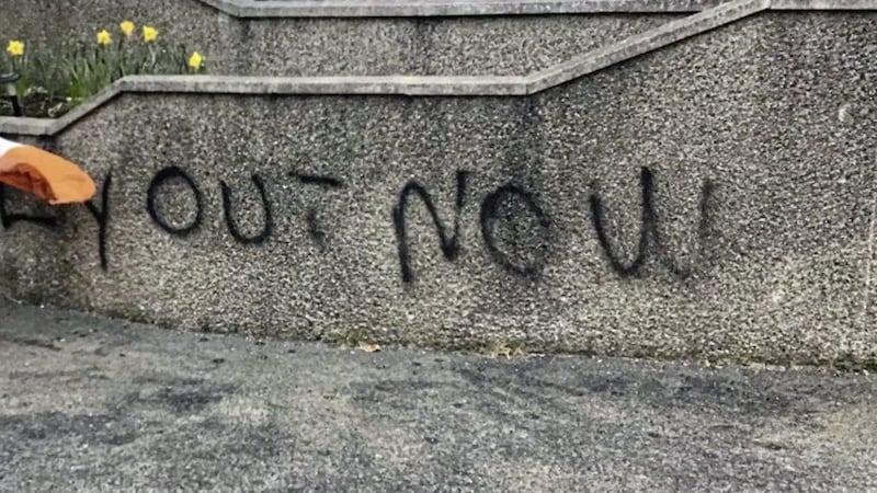 Graffiti sprayed outside the home of Henry Reilly 