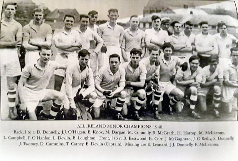 The Tyrone All-Ireland minor championship-winning team of 1948, with BJ Eastwood pictured front left 