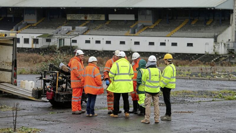 Contractors at the Casement Park site in Andersonstown, west Belfast last year. Picture by Mal McCann. 
