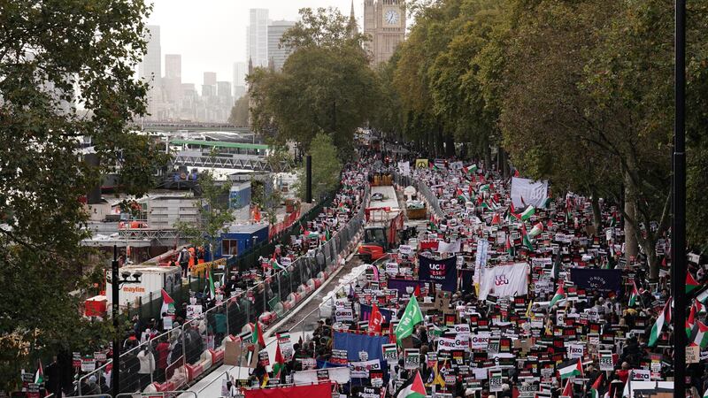 Protesters during a pro-Palestine march (Jordan Pettitt/PA)