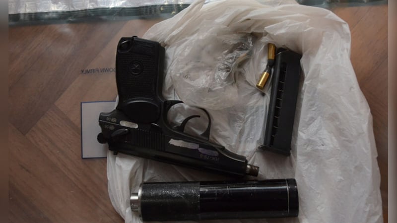 &nbsp;A handgun and silencer were part of the dissident republican haul. Picture supplied by the PSNI