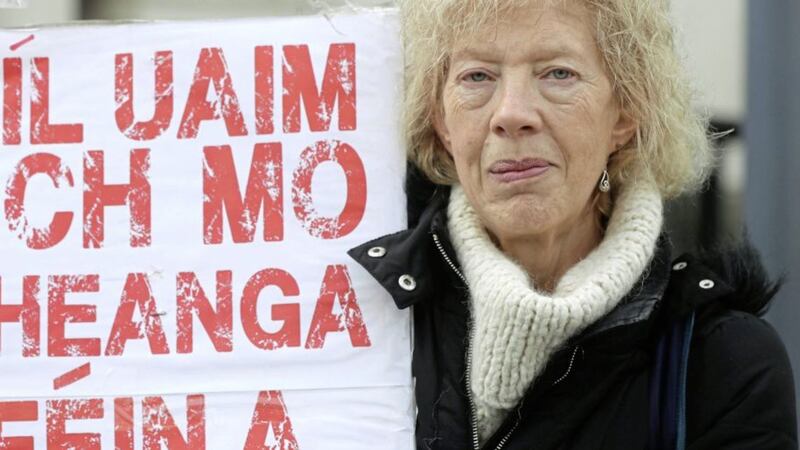 Janet Muller, chief executive of Pobal, pictured during a protest over Stormont&#39;s failure to introduce an Irish language strategy. Picture by Niall Carson/PA Wire 
