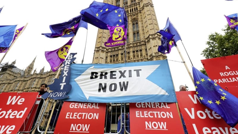 Pro-Brexit protesters outside Parliament. Picture by Aaron Chown, Press Association 