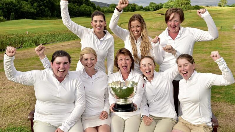 Mandy McEvoy (Team Captain) with the winning Ulster Women&#39;s Interprovincial team (from left) Niamh McSherry, Lucy Simpson, Chloe Weir, Emma Forbes, Louise Coffey, Jessica Ross and Maeve Cummins at the 2018 ILGU Interprovincial Matches at Castle Dargan Golf Resort today (12/07/2018). Picture by Pat Cashman 