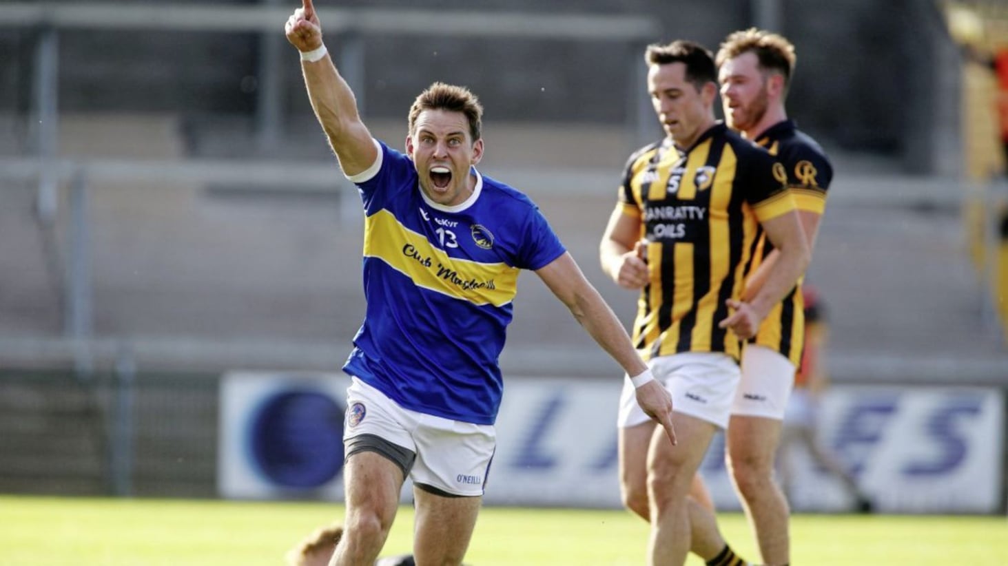 Maghery's Brian Fox celebrates scoring a goal en route to lifting the Gerry Fegan Cup in the Athletic Grounds after victory over Crossmaglen. Picture by Seamus Loughran