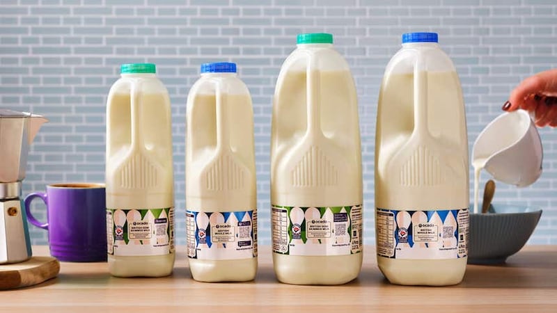 Ocado’s own-brand milk, as the online grocer announced it is cutting the price of more than 100 products. (Ocado/PA)