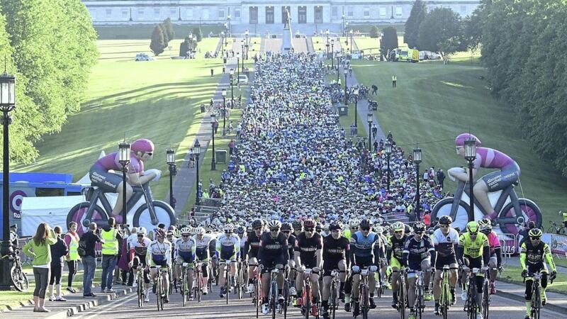 Thousands of cyclists taking part in the Gran Fondo set off from the Stormont Estate on Sunday. Picture by Colm Lenaghan/Pacemaker Press 