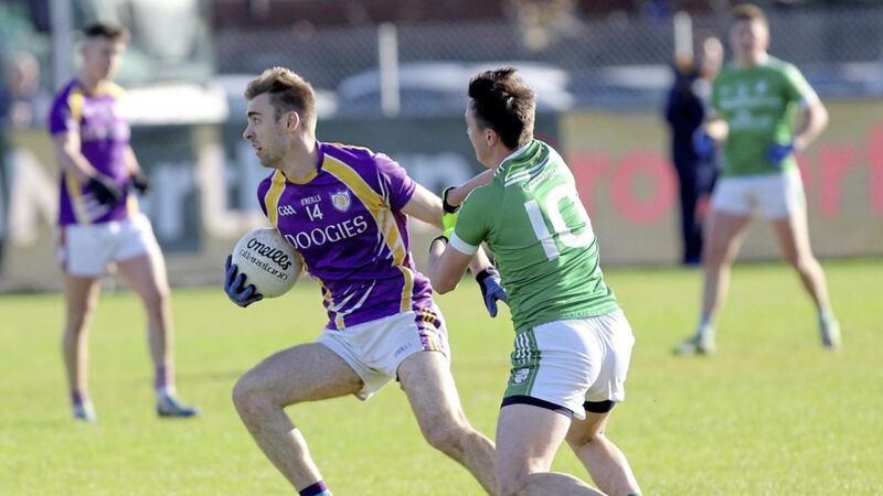 Conall Jones stepped up twice in the penalty shoot-out that decided Sunday's dramatic Ulster Club SFC quarter-final clash between Derrygonnelly and Trillick.<br /> Picture by Cliff Donaldson