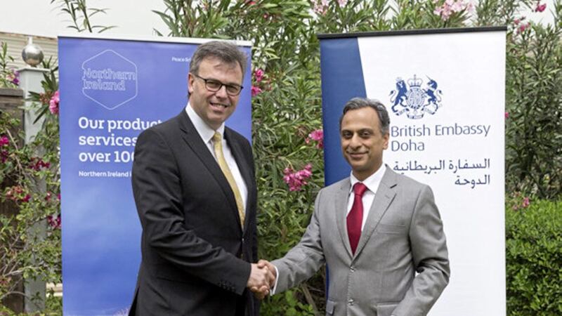 Invest NI chief executive Alastair Hamilton pictured with UK Ambassador to Qatar Mr Ajay Sharma 