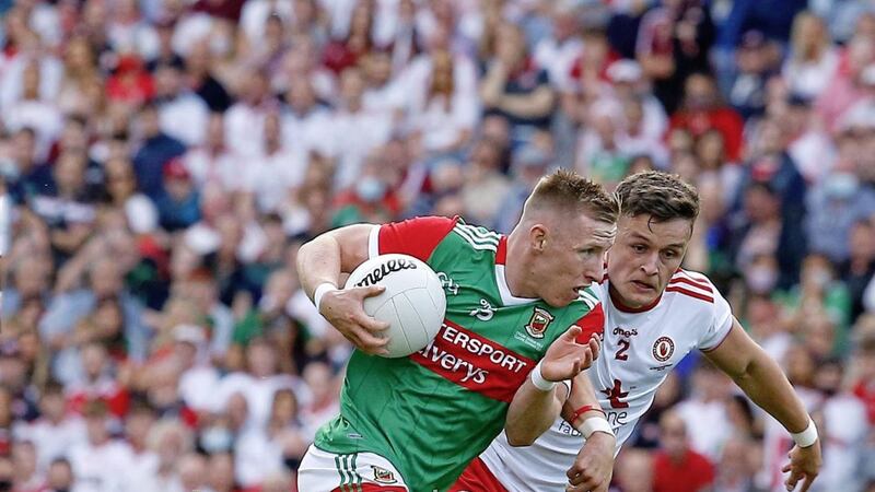 Tyrone&#39;s Michael McKernan and Mayo&#39;s Ryan O&#39;Donoghue in action during last year&#39;s All-Ireland final. Pic Philip Walsh. 