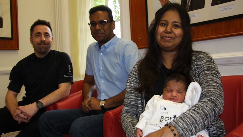 Metha and Nava Ramanan were stuck in traffic on the A13 in Essex when police came to their aid.