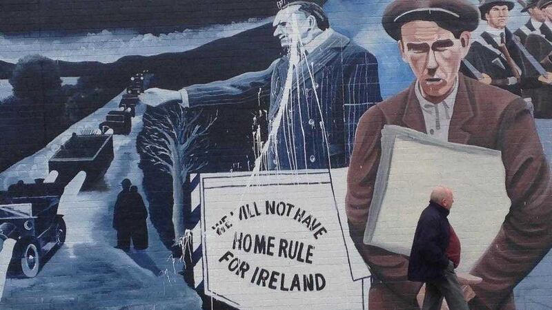 A 1916 centenary mural featuring unionist leader Edward Carson has had paint thrown over it. Picture by Hugh Russell