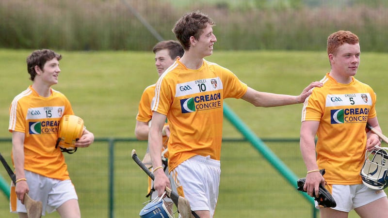 James McNaughton, centre, will miss Antrim&#39;s All-Ireland Minor Hurling Championship quarter-final clash against Dublin after breaking a metacarpal in his thumb 