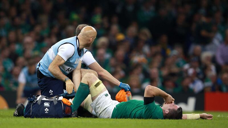 Peter O'Mahony is treated on the Millennium Stadium pitch after his injury against France on Sunday<br />Picture: PA&nbsp;