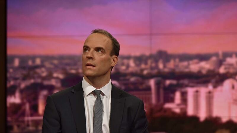 <b>DOMINIC RAAB:</b> The Brexit Secretary seems to be pondering the complexities of policing the border between Blacklion and Belcoo or one of the other 207 border crossings in this photo from yesterday's Andrew Marr Show