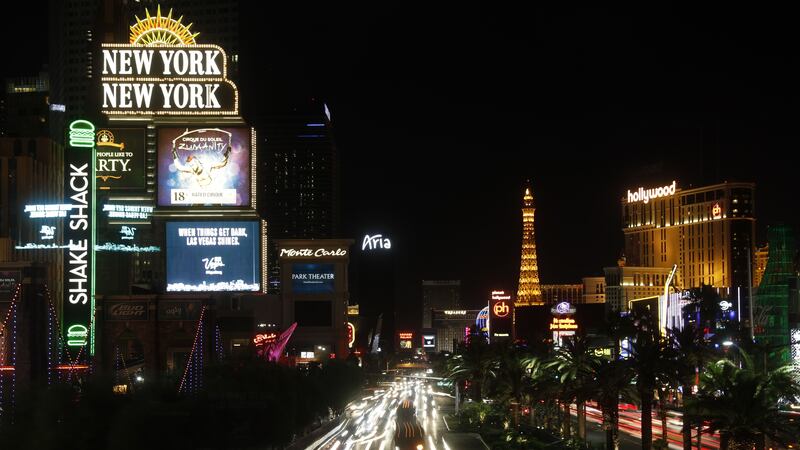 Hotels and casinos were among buildings which dimmed their signs for ten minutes.