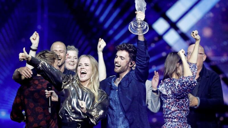 Duncan Laurence of the Netherlands celebrates after winning the 2019 Eurovision Song Contest grand final in Tel Aviv, Israel 