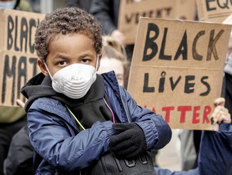 A young boy at a Black Lives Matter protest in London