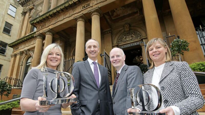 Pictured are Suzanne Wylie, Chef Executive, Belfast City Council, Ian Sheppard, IoD NI Chairman, Brian Gillan, Head of Business and Corporate Banking, First Trust Bank and Janet McCollum, Chief Executive Moy Park. Picture by Kelvin Boyes/ Press Eye 
