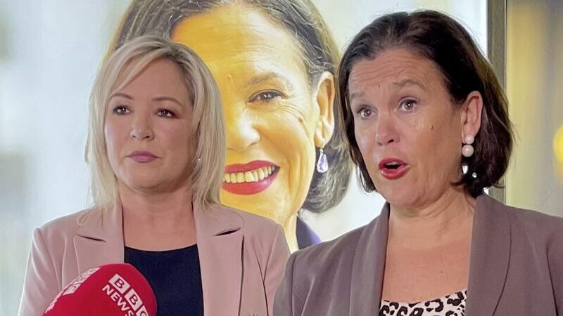 Sinn F&eacute;in vice President Michelle O&#39;Neill and party leader Mary Lou McDonald: David Young/PA Wire. 