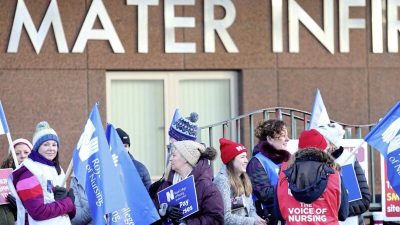 Nurses picket at the Mater Hospital during a third day of protests over pay and staffing levels Picture Mal McCann. 
