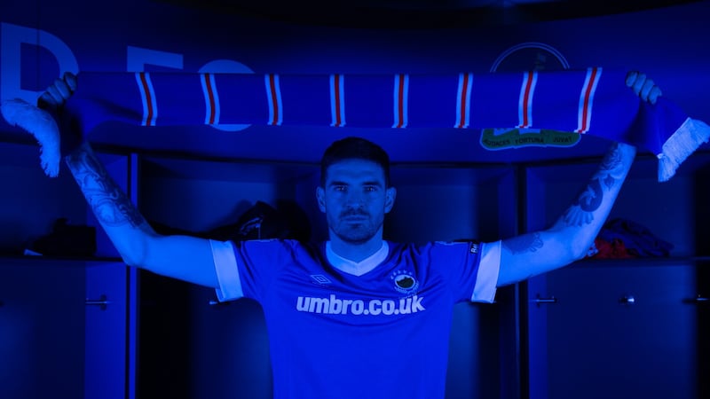 Northern Ireland striker Kyle Lafferty has joined reigning League champions Linfield until the end of the season. Picture courtesy of Linfield FC Twitter
