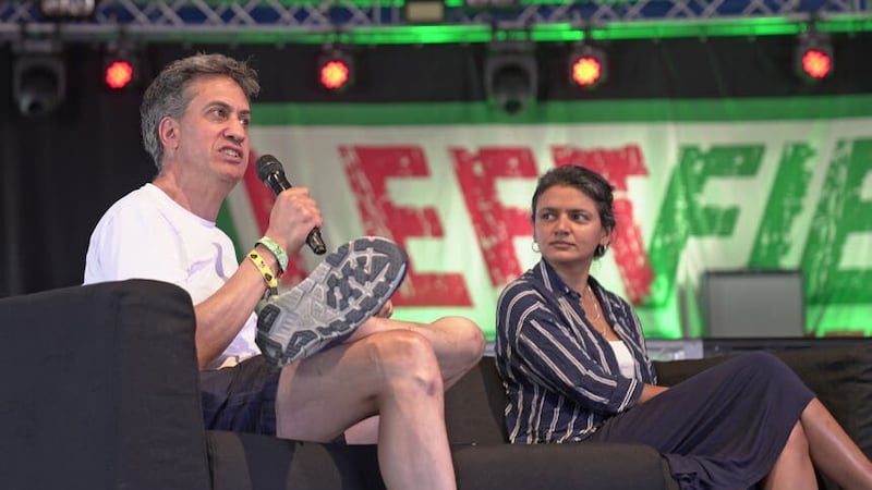 Shadow climate secretary Ed Miliband speaking at Glastonbury Festival on Saturday (Tom Leese/PA)