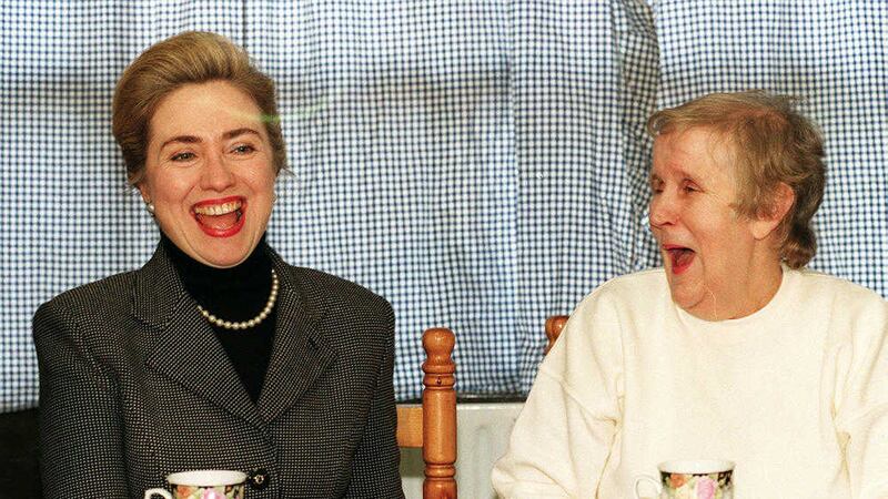 Former First Lady Hillary Clinton with Joyce McCartan in 1995. Picture by Martin Wright. 