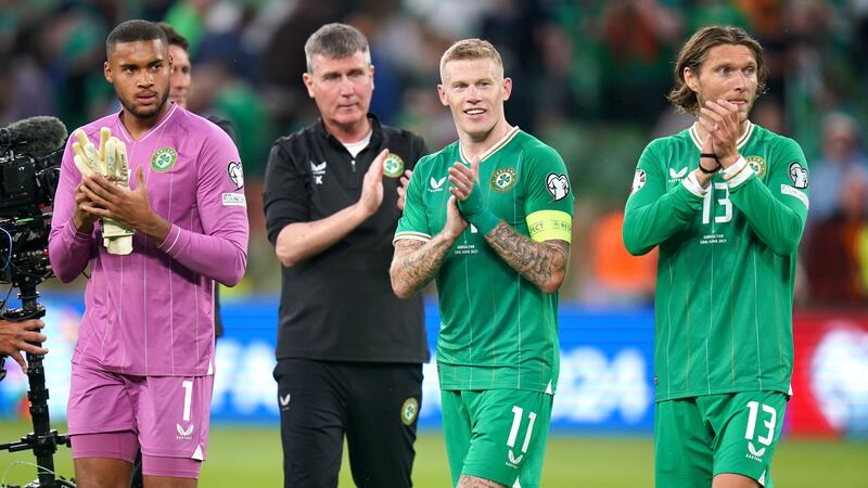Stephen Kenny (second left) has paid tribute to James McClean (third left) following his decision to retire from international football (Niall Carson/PA)
